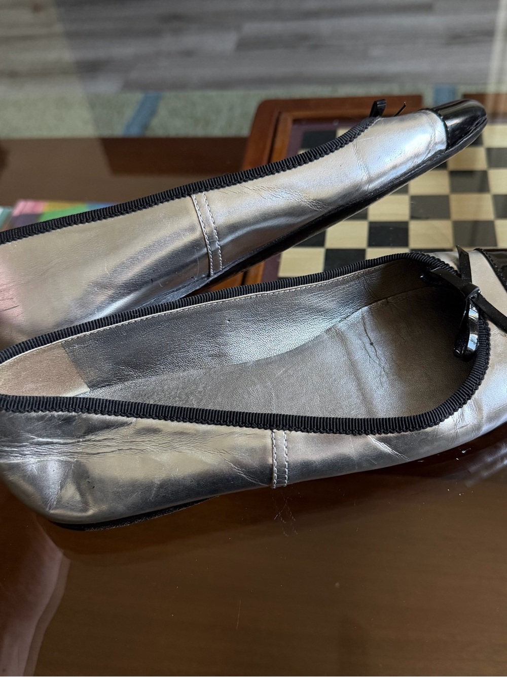 PRADA • metallic silver bow cap toe ballet flats - Picture 8 of 11